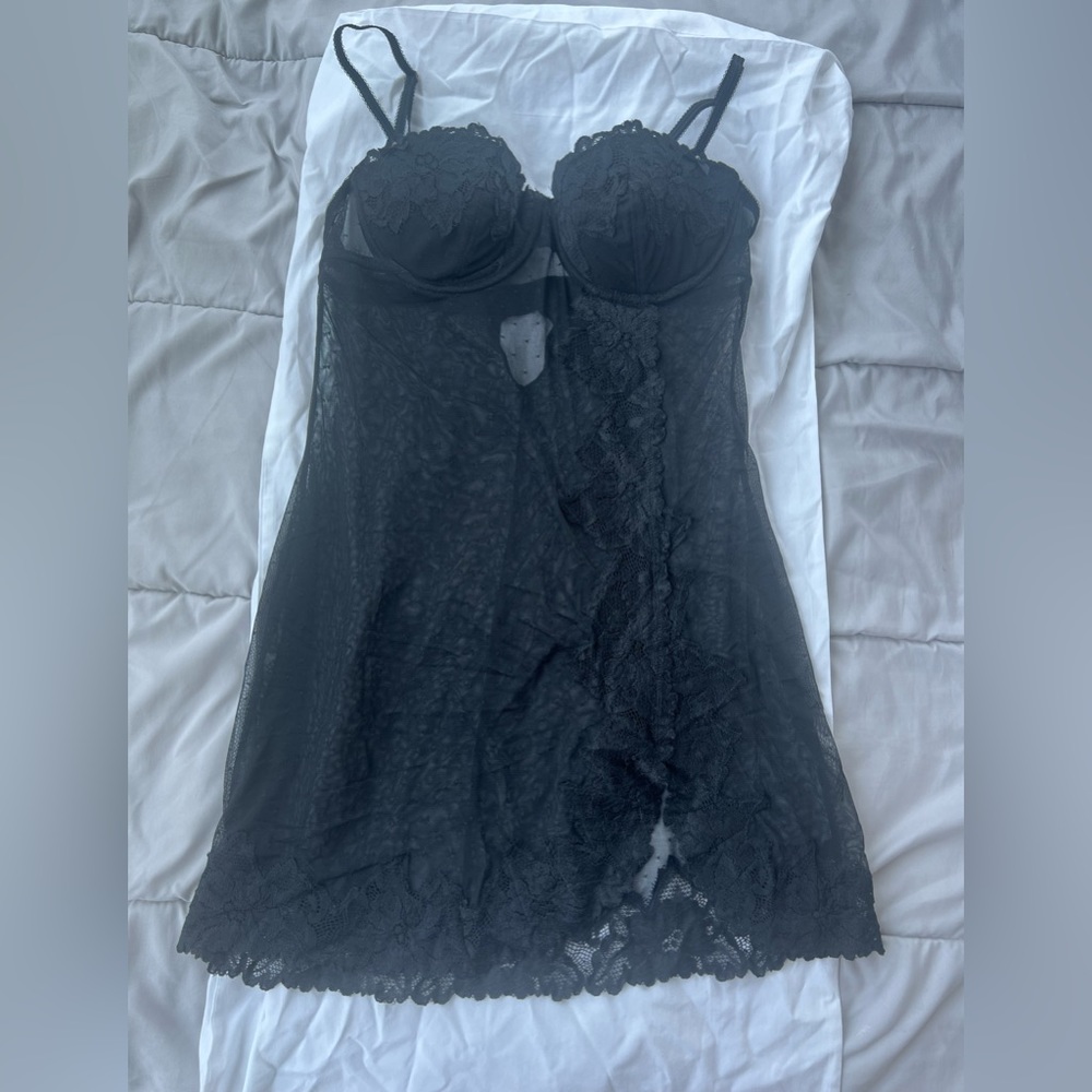 Black lace Negligee slip dress